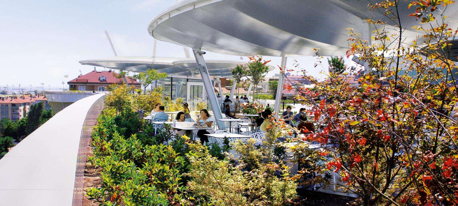 Roof garden with a cafe